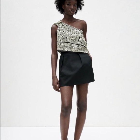 NWT Zara Mini Skirt with Shorts Size Small Elastic Waist Black - Picture 2 of 14